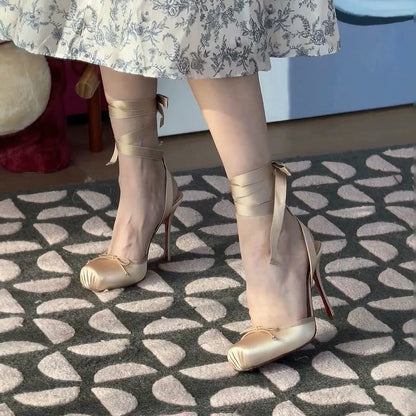 Women's Satin Platform Ribbon Shoes