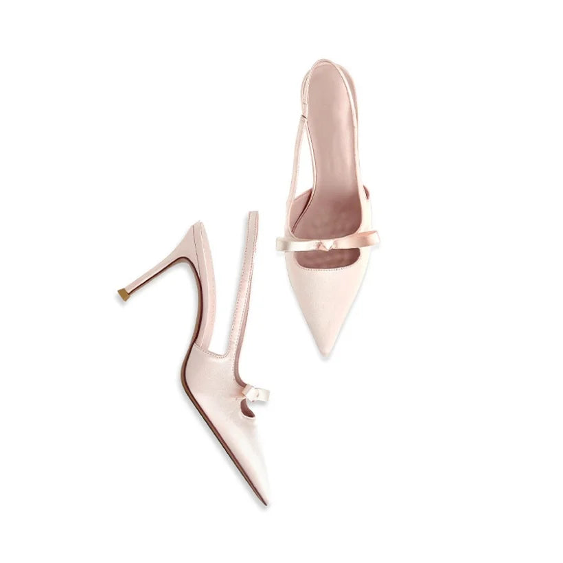 Women's Satin Pointed-Toe Slingback Heels