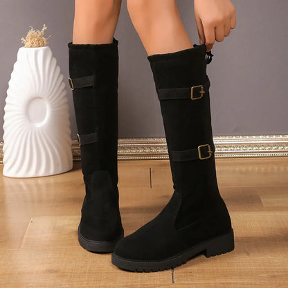 Women's Suede Buckle Long Boots
