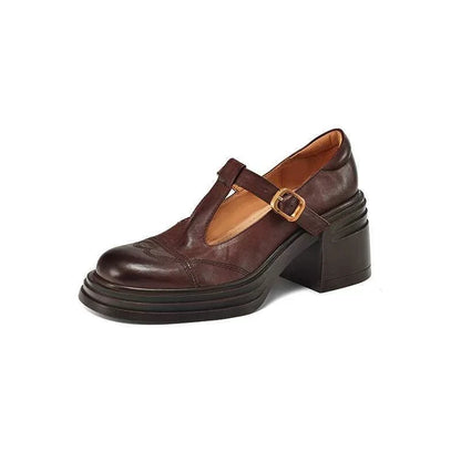 Women's T-Strap Leather Shoes
