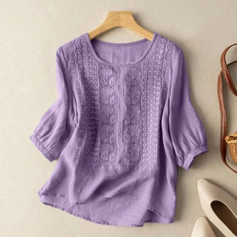 Women’s Embroidered Round Neck Blouse