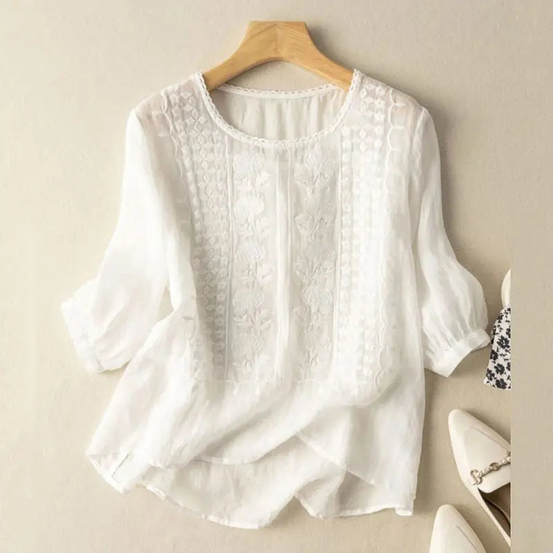 Women’s Embroidered Round Neck Blouse
