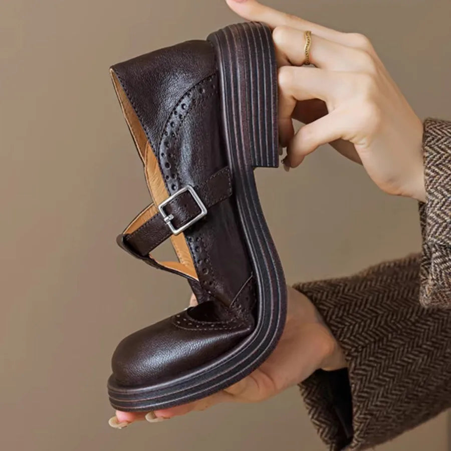 Women's Leather T-Strap Classic Shoes