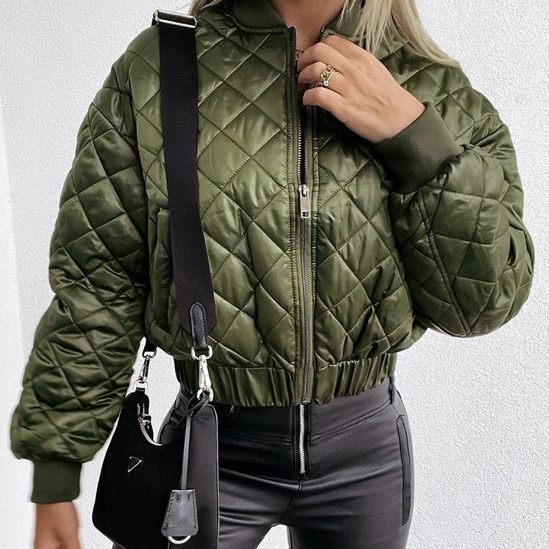 Women's Quilted Cropped Bomber Jacket