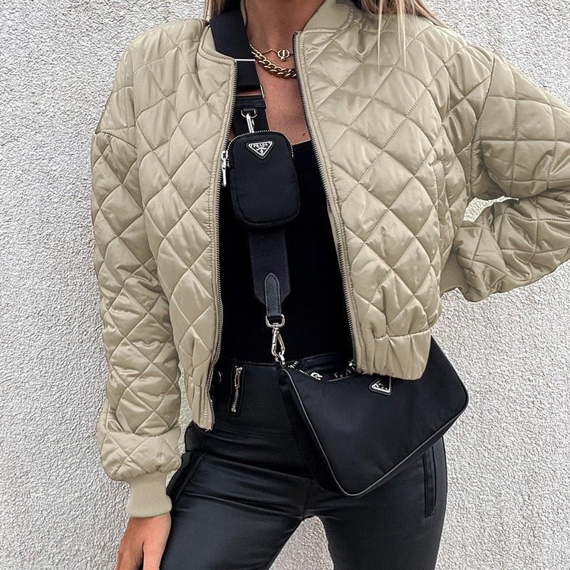 Women's Quilted Cropped Bomber Jacket