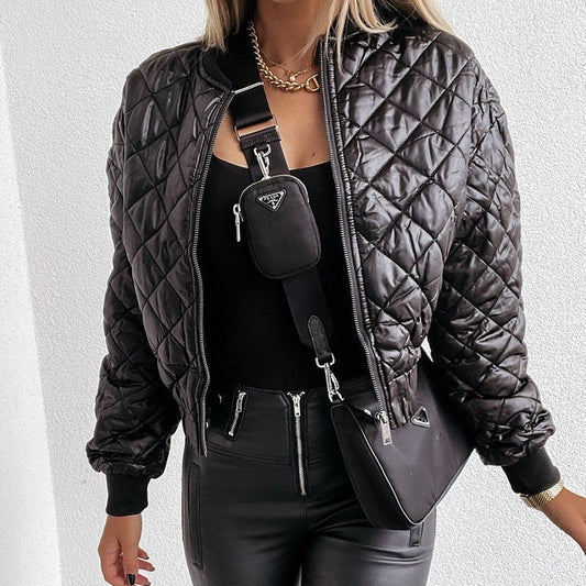Women's Quilted Cropped Bomber Jacket