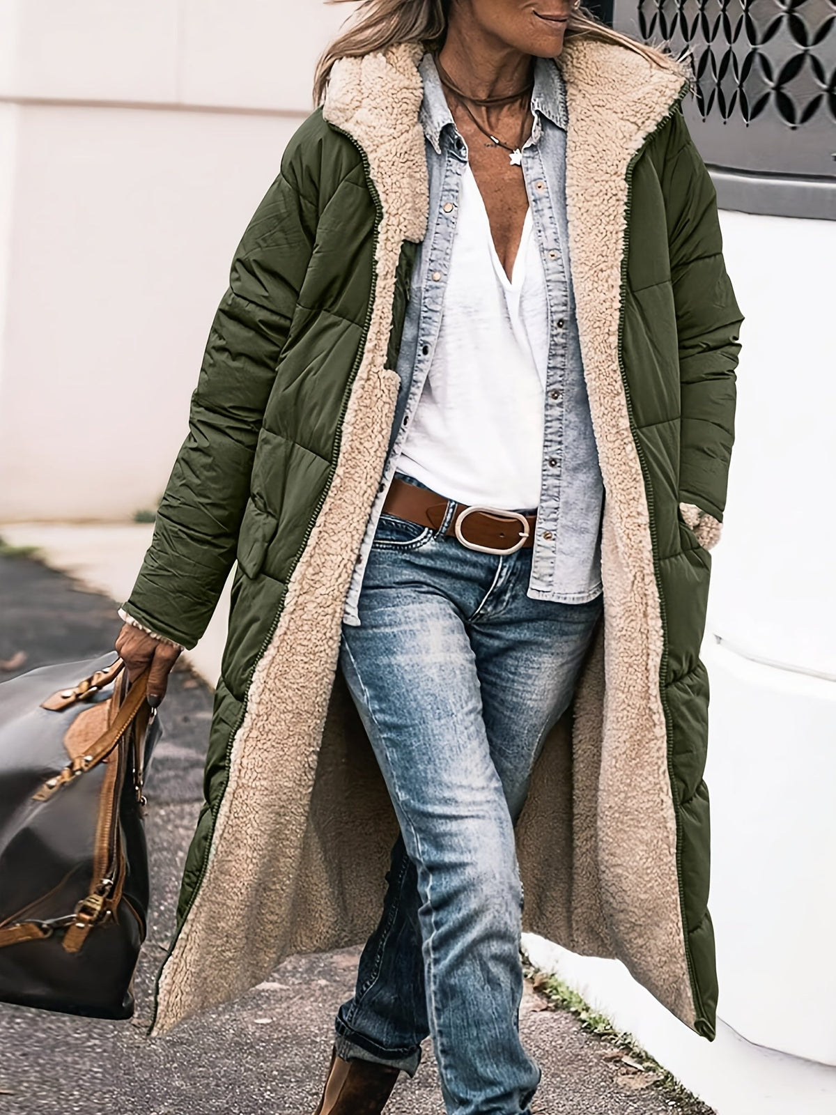 Women's Long Teddy Quilted Coat