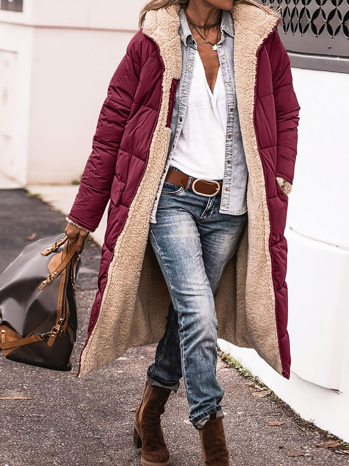 Women's Long Teddy Quilted Coat