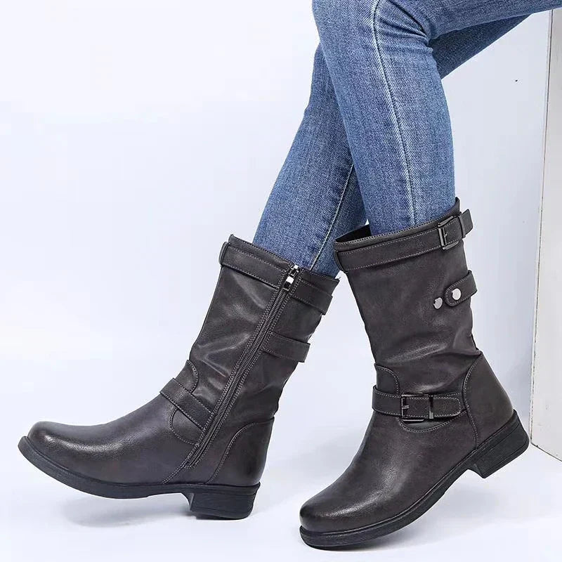 Women's Biker Buckle Ankle Boots