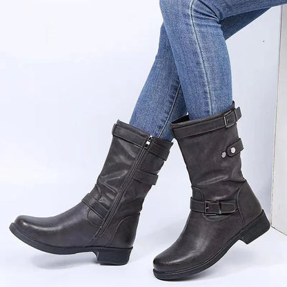 Women's Biker Buckle Ankle Boots