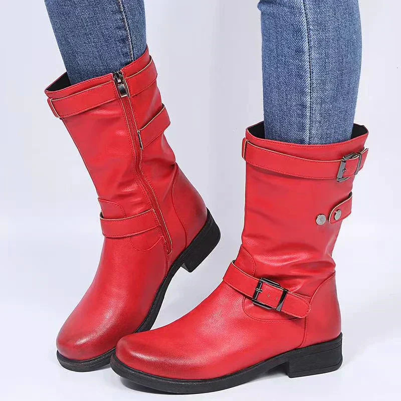 Women's Biker Buckle Ankle Boots