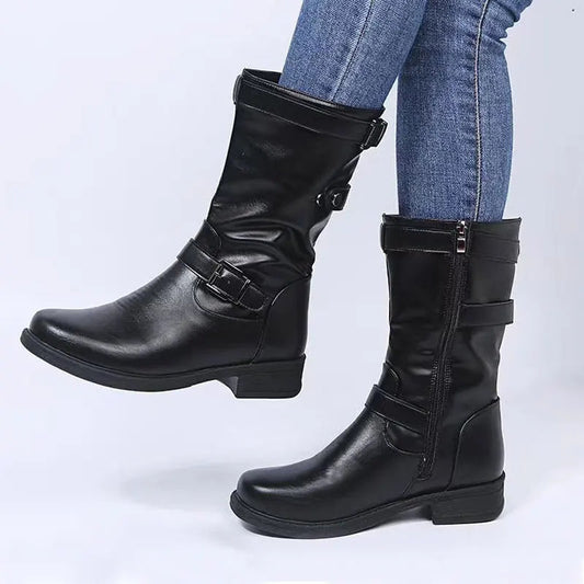 Women's Biker Buckle Ankle Boots