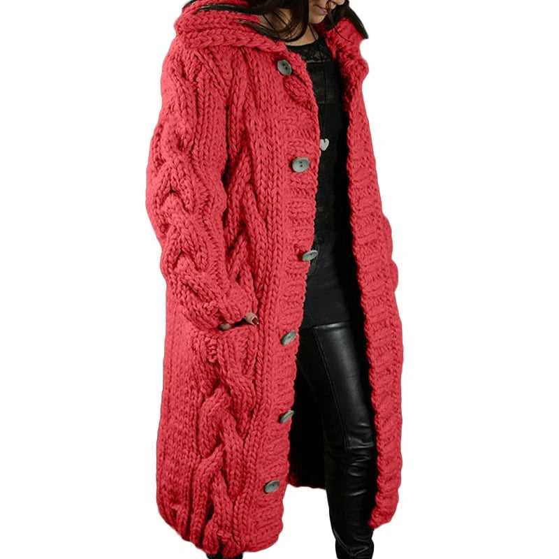 Women's Long Hooded Knitted Coat