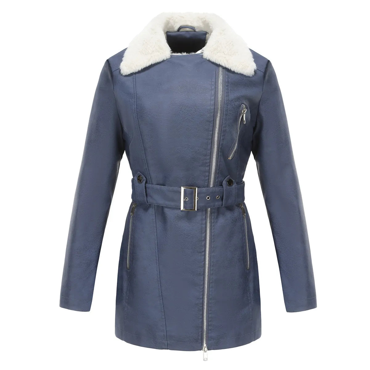 Women's Teddy Collar Leather Coat