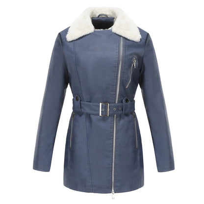 Women's Teddy Collar Leather Coat