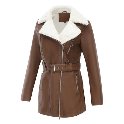 Women's Teddy Collar Leather Coat