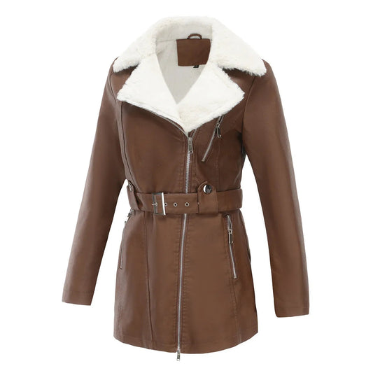 Women's Teddy Collar Leather Coat