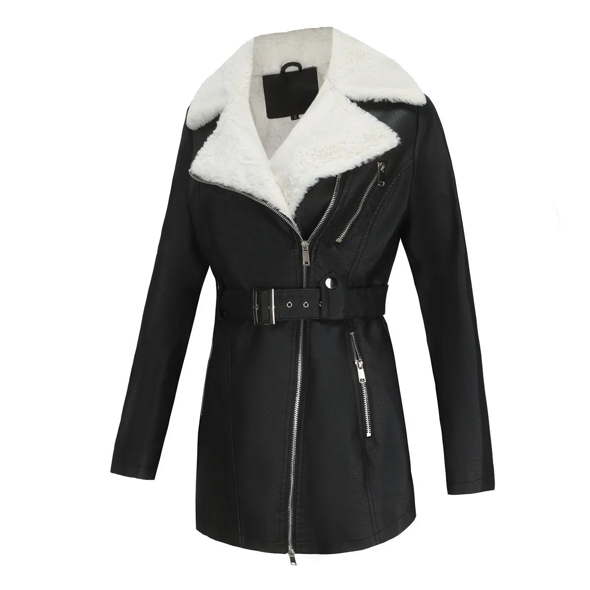 Women's Teddy Collar Leather Coat