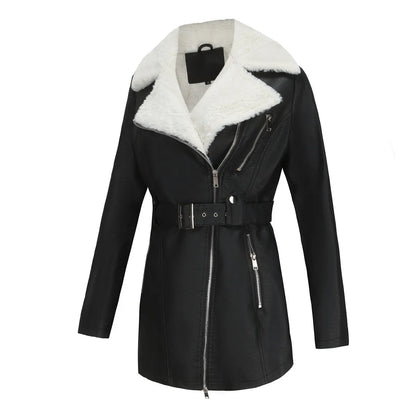 Women's Teddy Collar Leather Coat