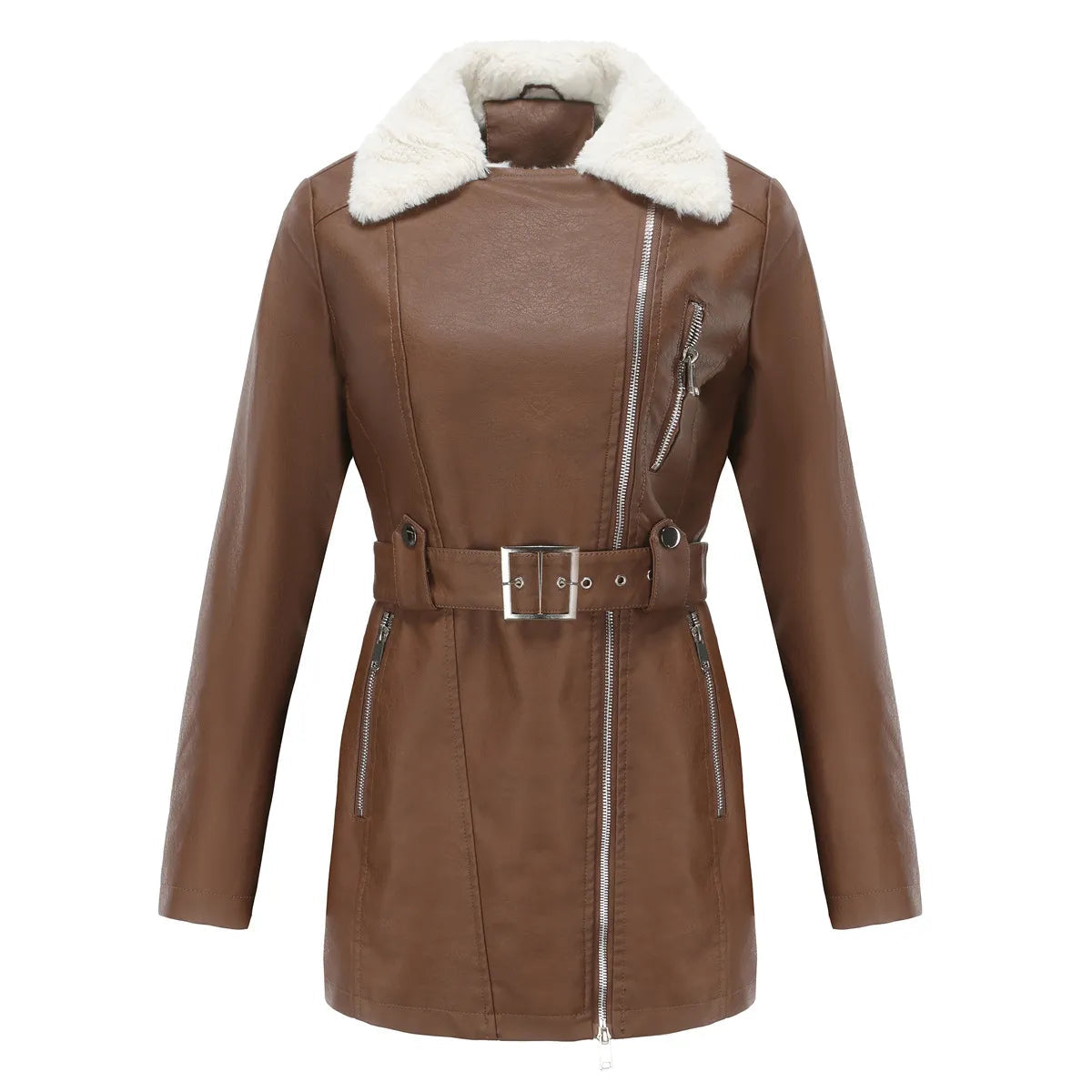 Women's Teddy Collar Leather Coat