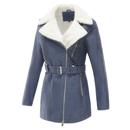 Women's Teddy Collar Leather Coat