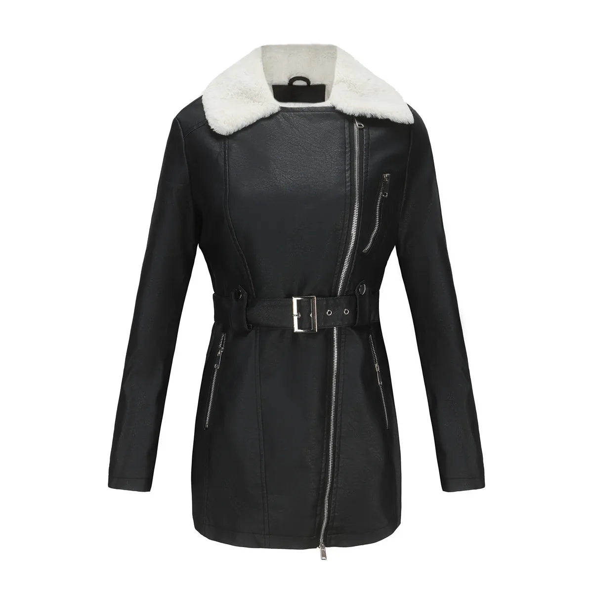 Women's Teddy Collar Leather Coat