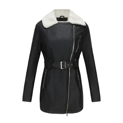 Women's Teddy Collar Leather Coat