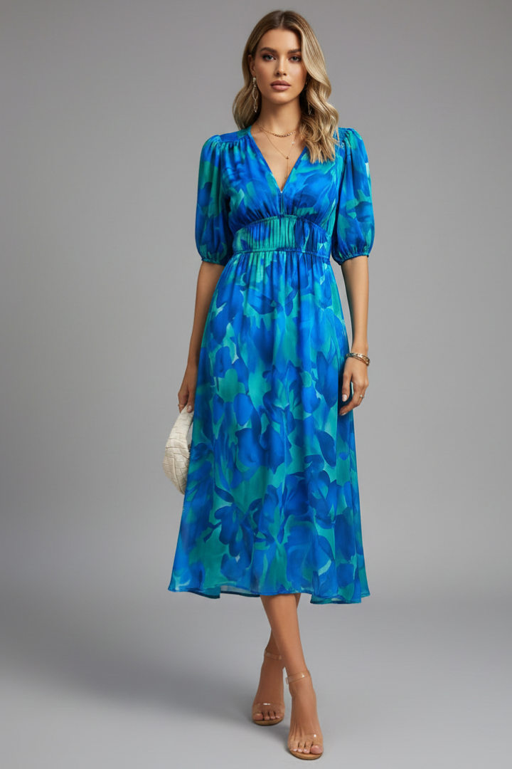 Women's Puff Sleeve Midi Dress