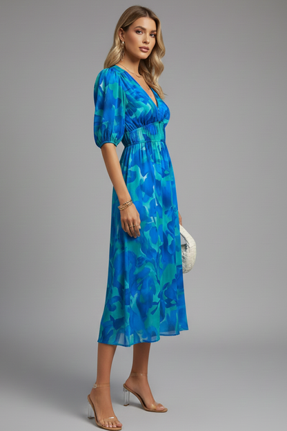 Women's Puff Sleeve Midi Dress