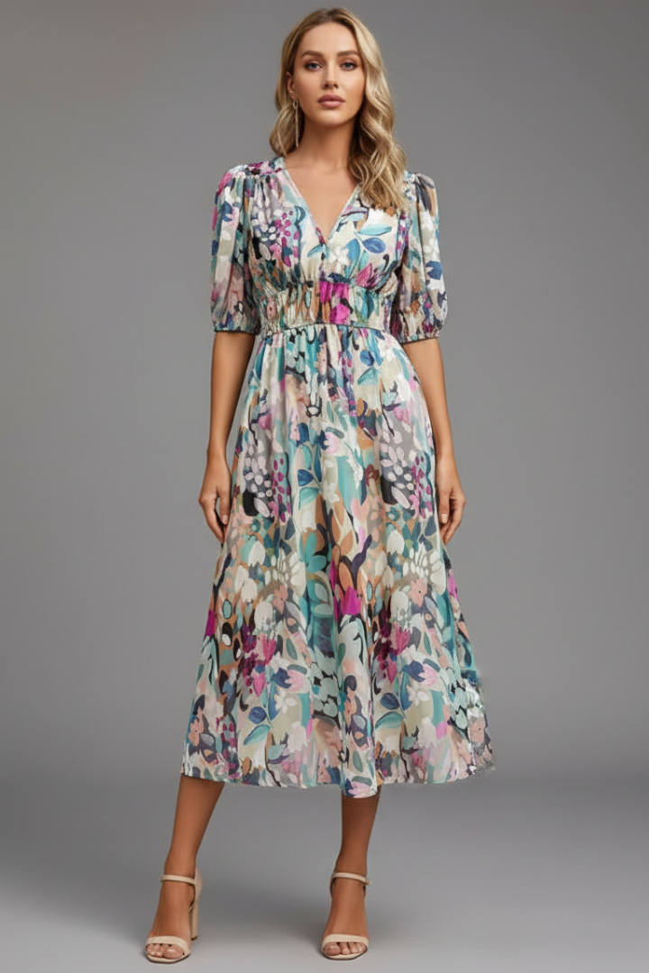 Women's Puff Sleeve Midi Dress
