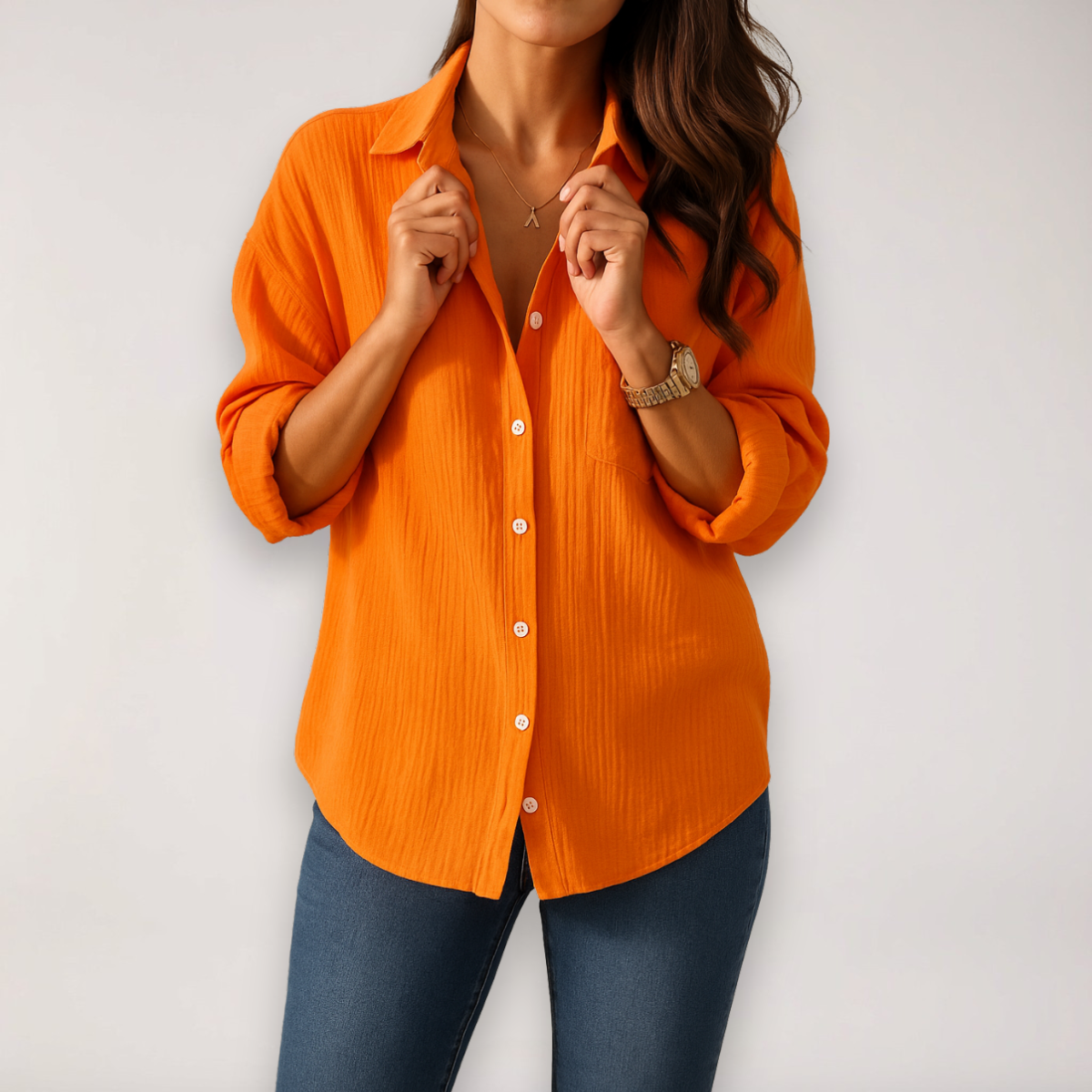 Women’s Button Front Roll Up Blouse