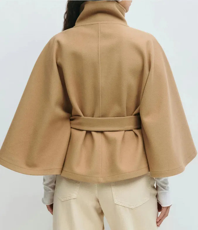 Women's Belted High-Neck Cape Coat