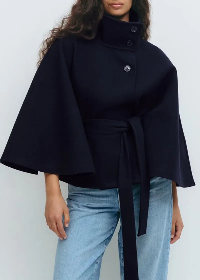 Women's Belted High-Neck Cape Coat