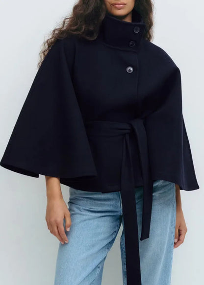 Women's Belted High-Neck Cape Coat