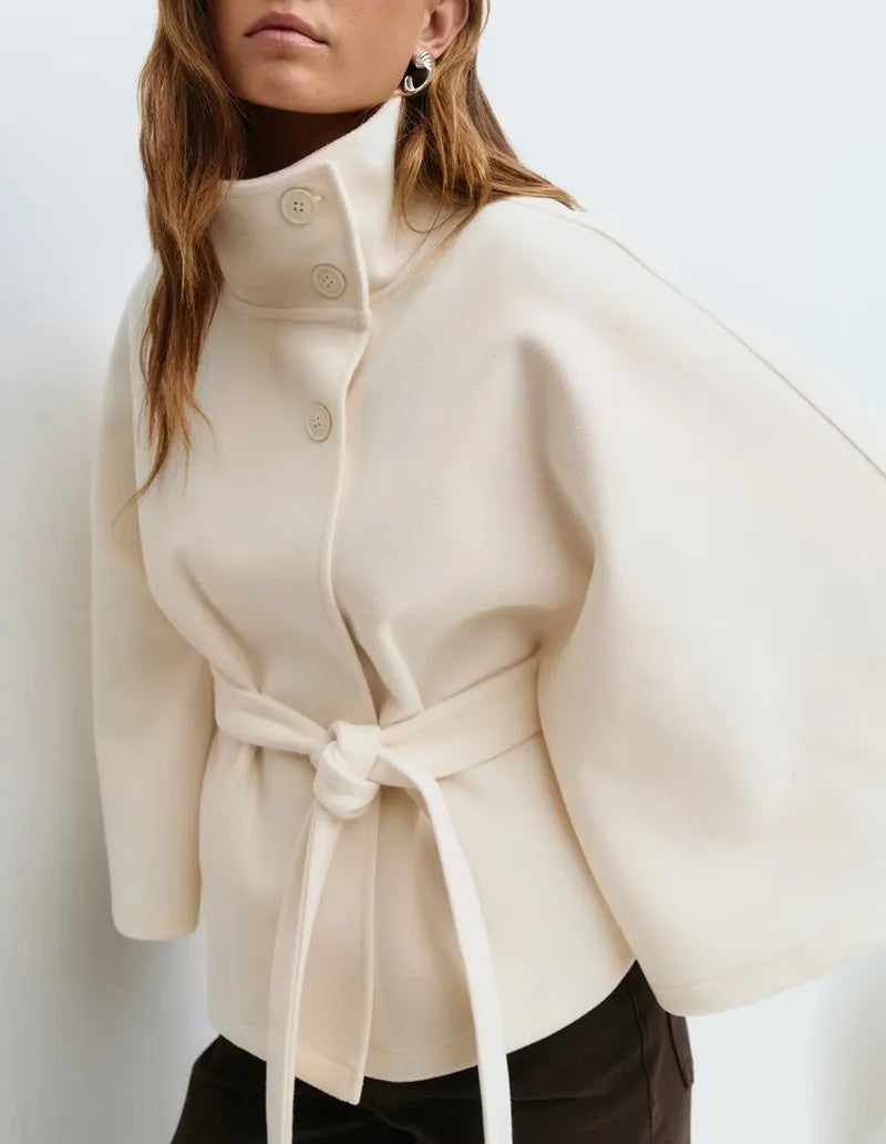 Women's Belted High-Neck Cape Coat