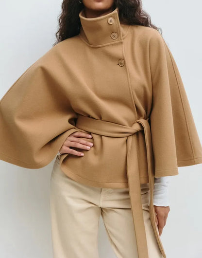 Women's Belted High-Neck Cape Coat