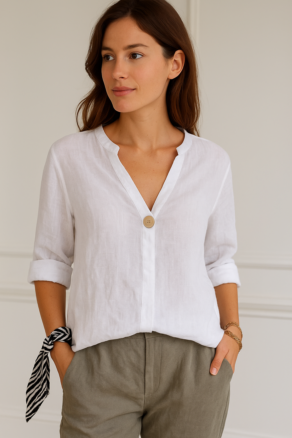 Women’s V-Neck Detail Relaxed Blouse
