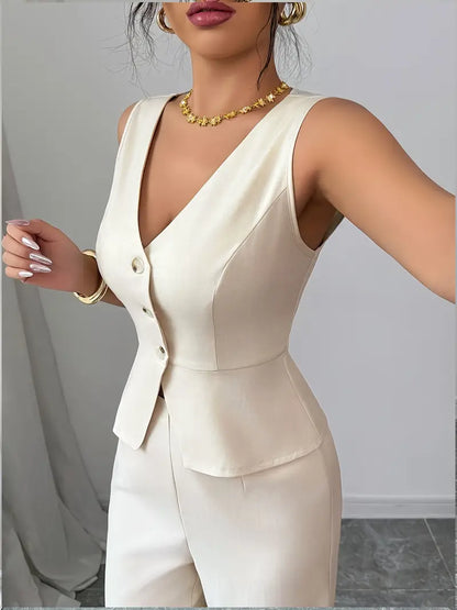 Women's Tailored Sleeveless Wide-Leg Set