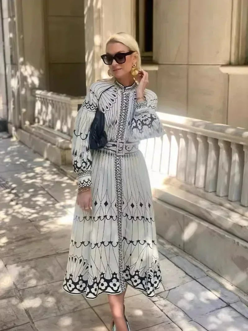 Women's Bohemian Printed Midi Dress