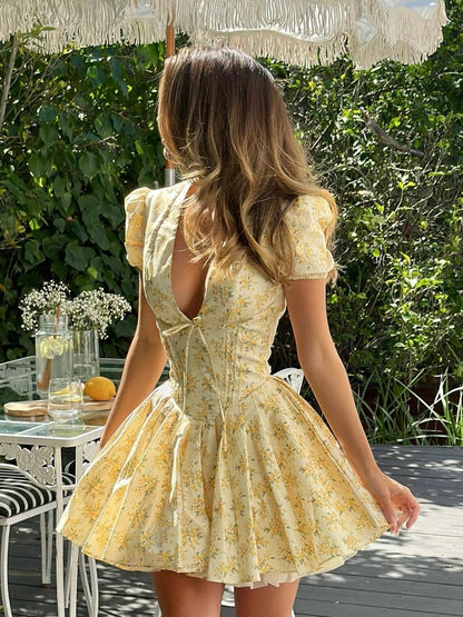 Women's Floral Puff Mini Dress
