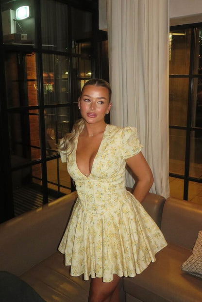 Women's Floral Puff Mini Dress
