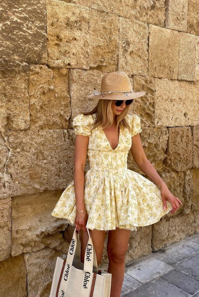 Women's Floral Puff Mini Dress