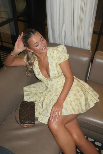 Women's Floral Puff Mini Dress