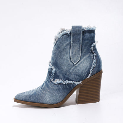 Women's Denim Pointed Cowboy Boots