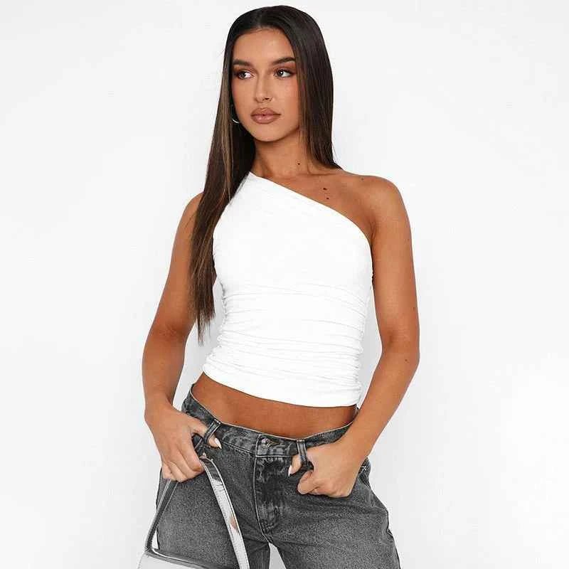Women's One Shoulder Ruched Crop Top