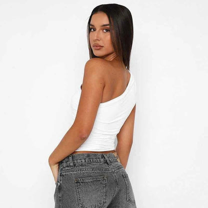 Women's One Shoulder Ruched Crop Top