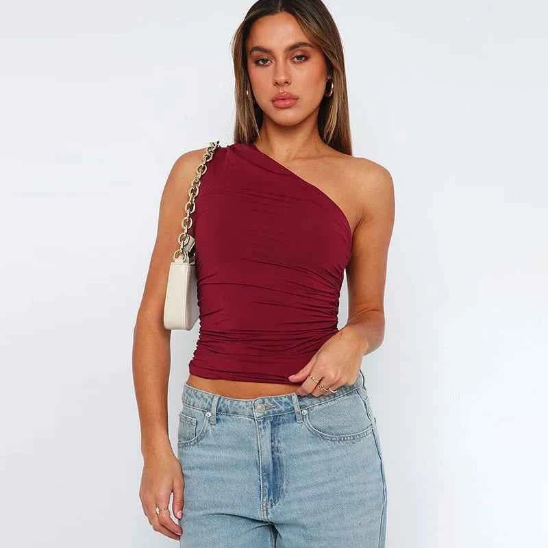 Women's One Shoulder Ruched Crop Top