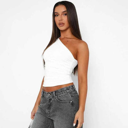 Women's One Shoulder Ruched Crop Top