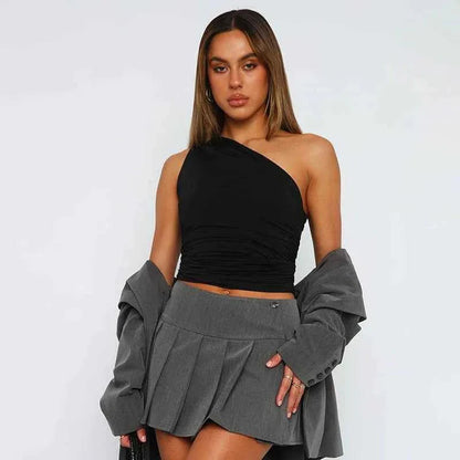 Women's One Shoulder Ruched Crop Top