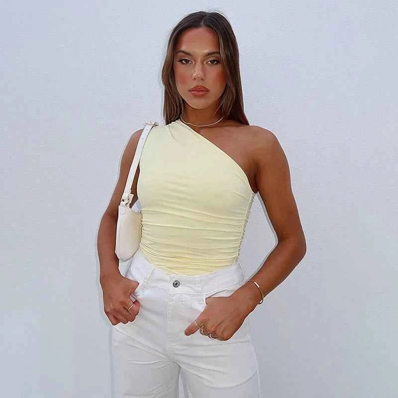 Women's One Shoulder Ruched Crop Top